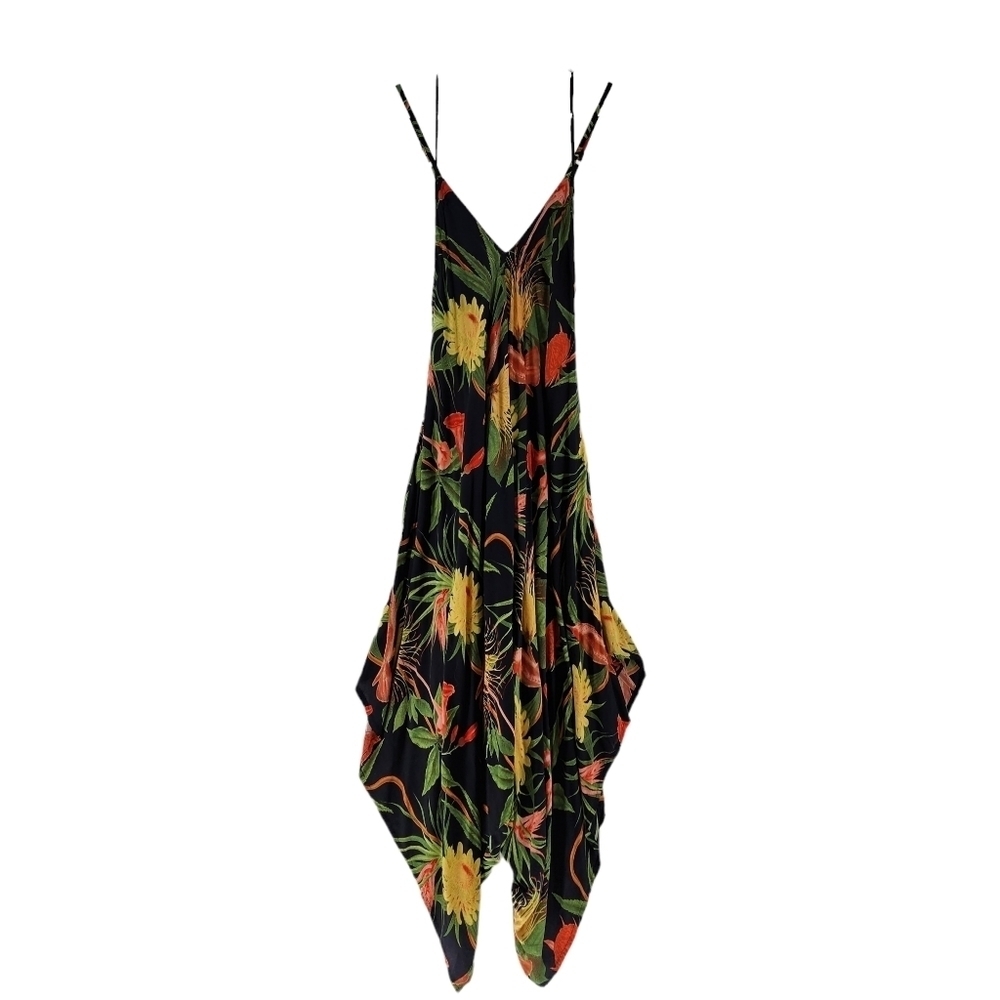 World Market Women's Tropical Print Sleeveless V-Neck Hanky Hem Dress - L/XL